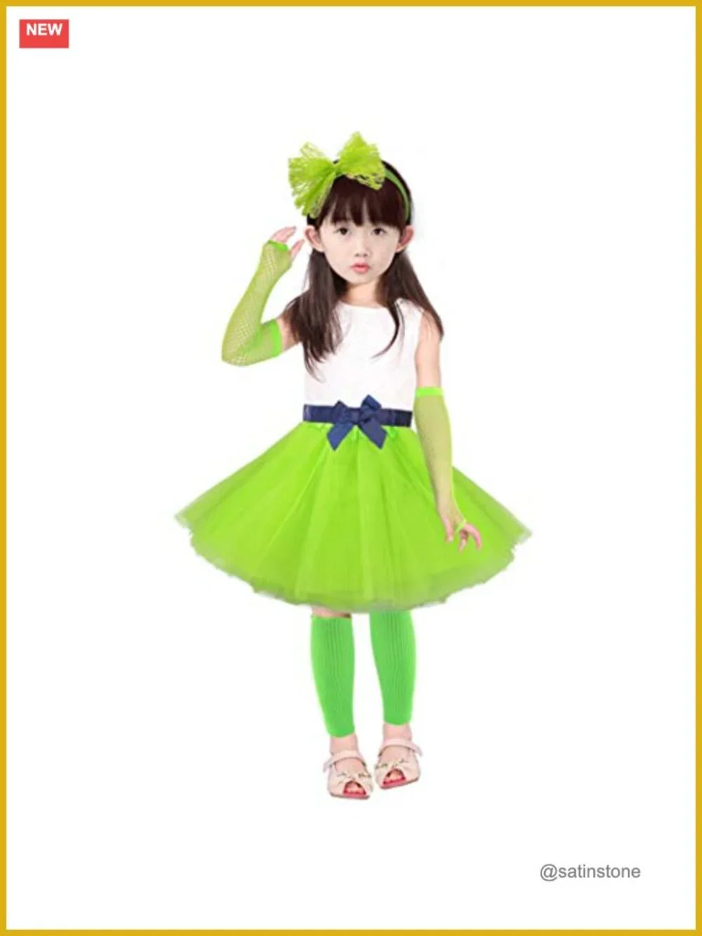 1980s Girls Costume Set - Chiffon Skirt, Gloves, Socks, Necklaces & Shades,
